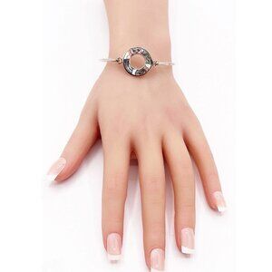 Vintage Silver Tone Abalone Shell Bangle Bracelet Hook Closure Boho Beach